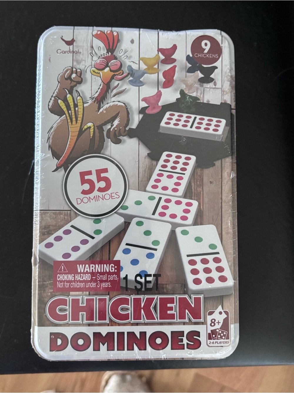 Cardinal Chicken Dominoes Game - Red & White Domino Set (55 Pieces)